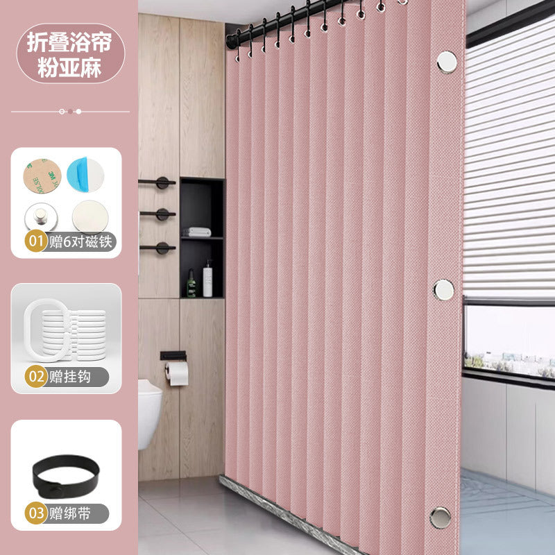 1 Folding magnetic shower curtain waterproof (magnet + leather strap + C-shaped hook)