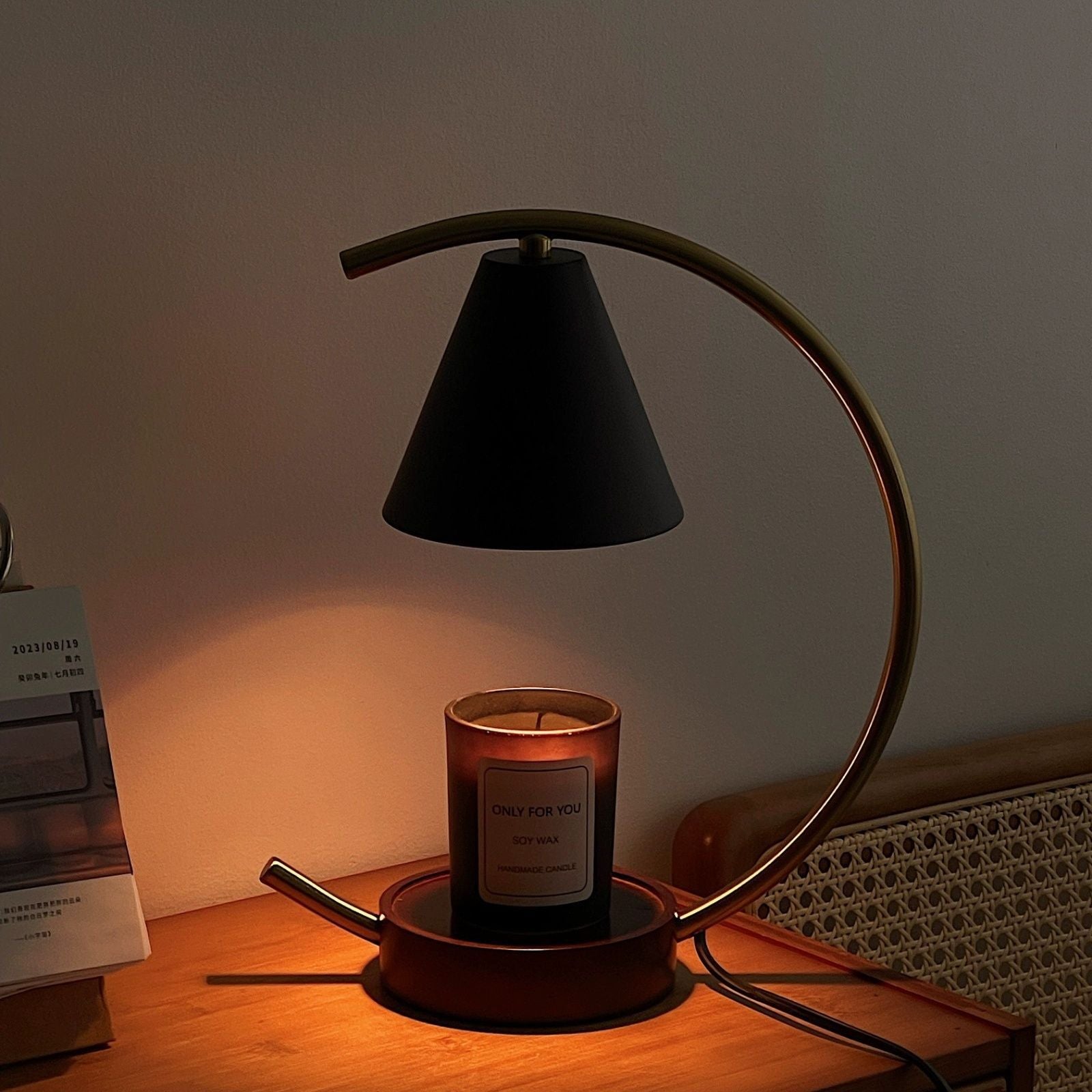 crescent walnut base (send 2 light bulbs) candle warmer lamp