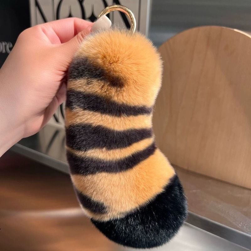 Tiger Tail Real Rabbit Hair Car Keychain Tiger Claw