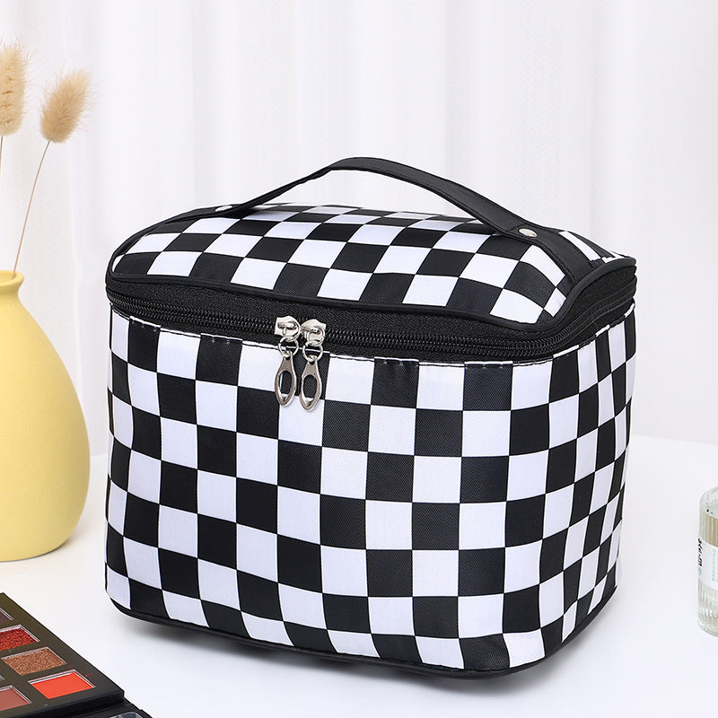 Black and white checkered travel makeup bag