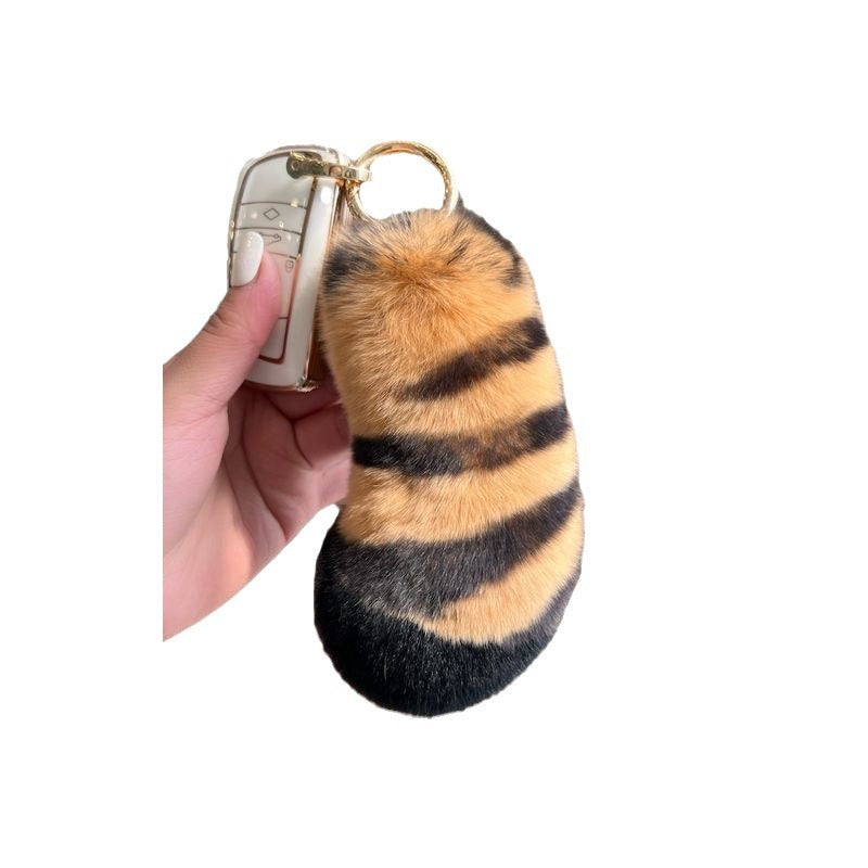 Tiger Tail Real Rabbit Hair Car Keychain Tiger Claw