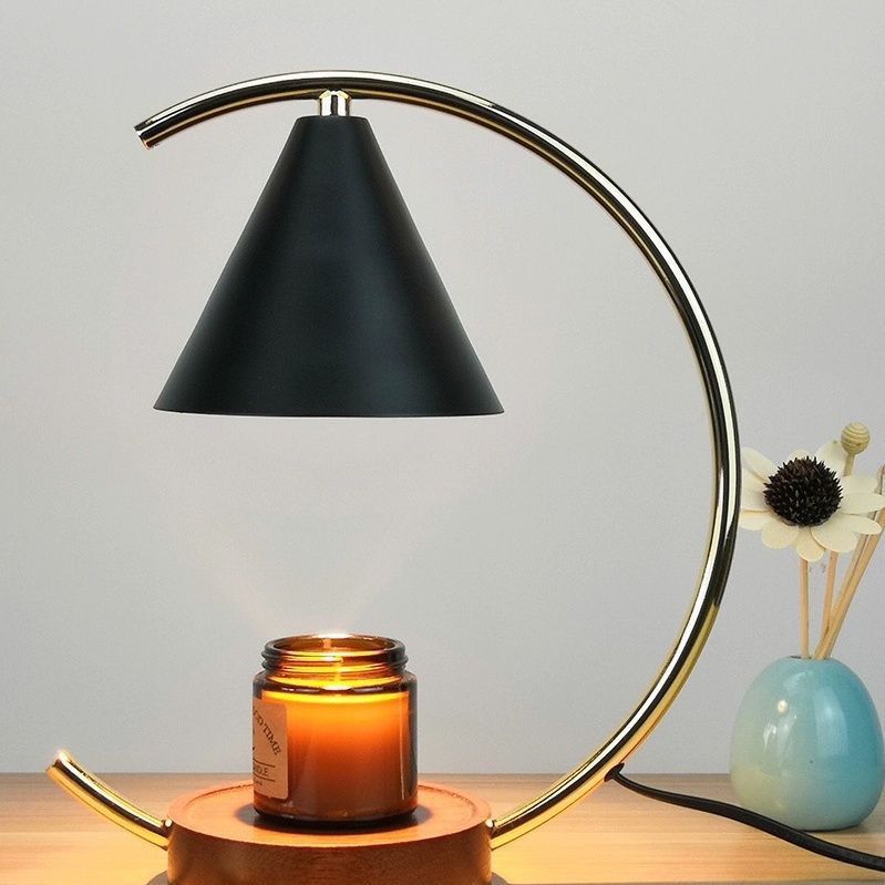 crescent walnut base (send 2 light bulbs) candle warmer lamp