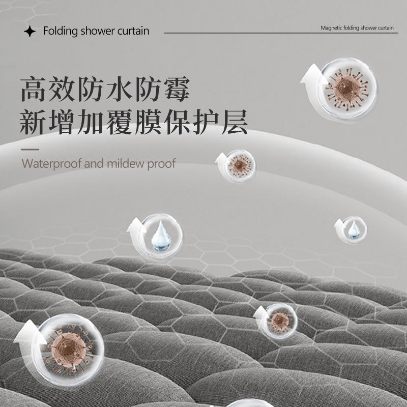 1 Folding magnetic shower curtain waterproof (magnet + leather strap + C-shaped hook)