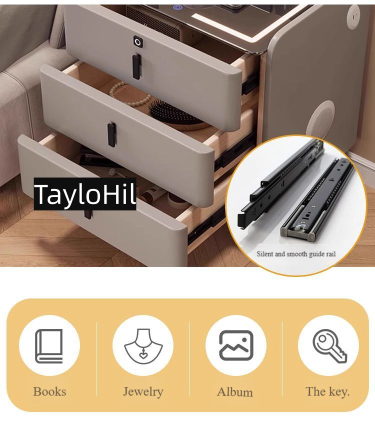 Wireless Charging Solid Wood Night Stand with speaker