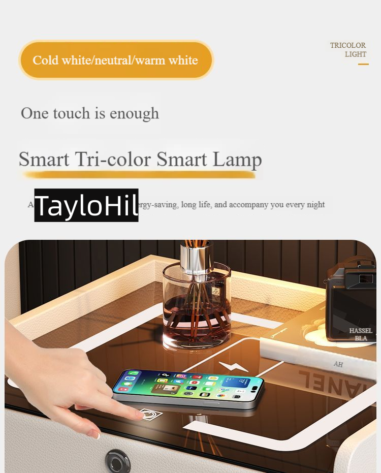 Wireless Charging Solid Wood Night Stand with speaker