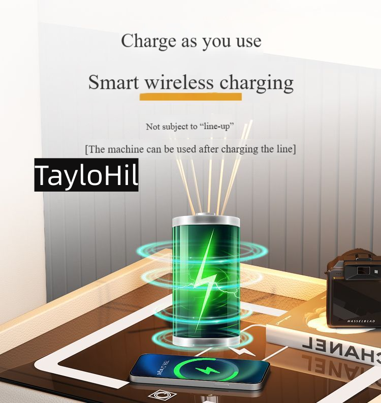 Wireless Charging Solid Wood Night Stand with speaker