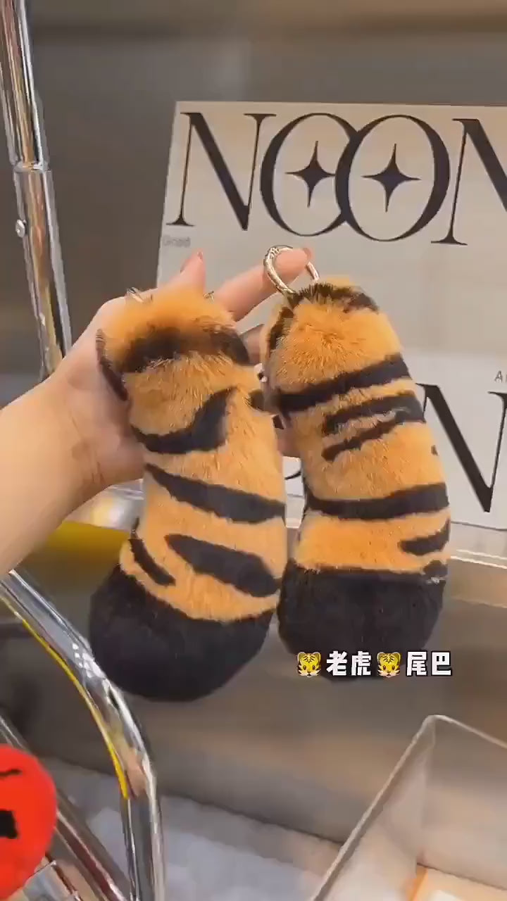 Tiger Tail Real Rabbit Hair Car Keychain Tiger Claw